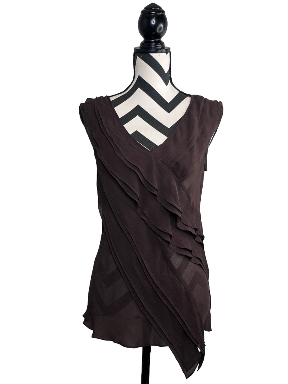 Ideology Sz L Whimsigoth Y2K 100% Silk Sheer Ruffle V-Neck Sleeveless Top